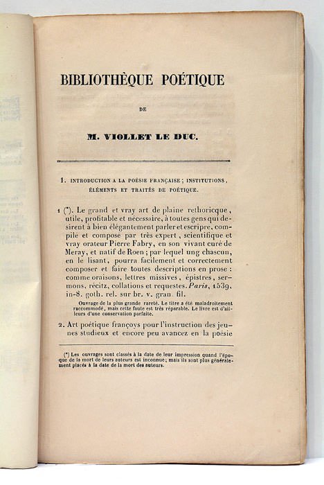 Bibliothèque de M. Viollet le Duc. Première Partie. Poésie, Conteurs …