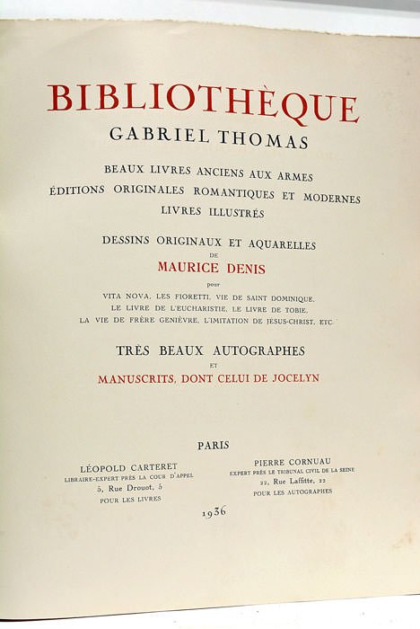BIBLIOTHÈQUE GABRIEL THOMAS. Beaux livres anciens aux armes, éditions originales …
