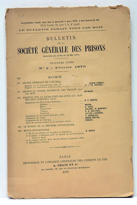 BULLETIN de la Société Générale des Prisons (Autorisée par arrêté …