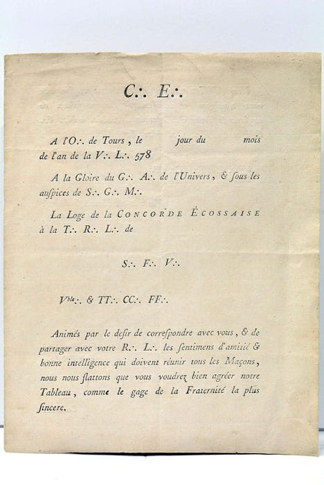 C.·. E.·. À l'O.·. De Tours, le *** jours du …