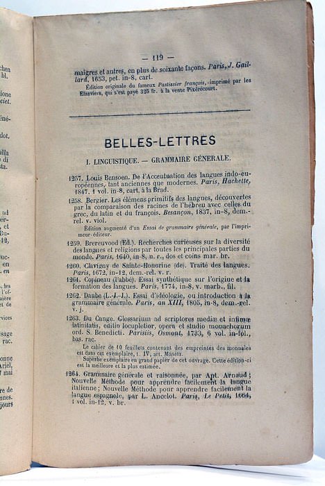 CATALOGUE de la Bibliothèque de M. N…. et Mar… comprenant …
