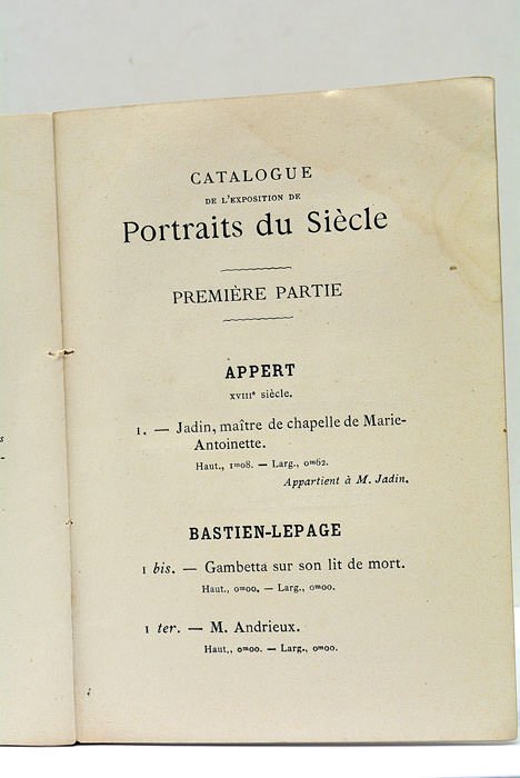 CATALOGUE de la deuxième exposition de Portraits du Siècle ouverte …