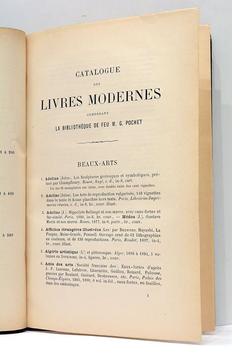 CATALOGUE DE LIVRES MODERNES. BEAUX-ARTS - LITTÉRATURE - HISTOIRE. Composant …