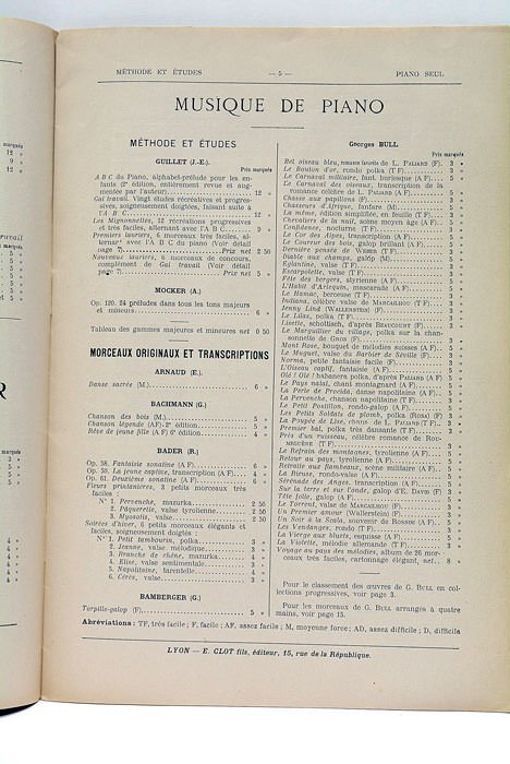 CATALOGUE DES OUVRAGE PUBLIÉS PAR E.CLOT FILS, ÉDITEUR DE MUSIQUE. …