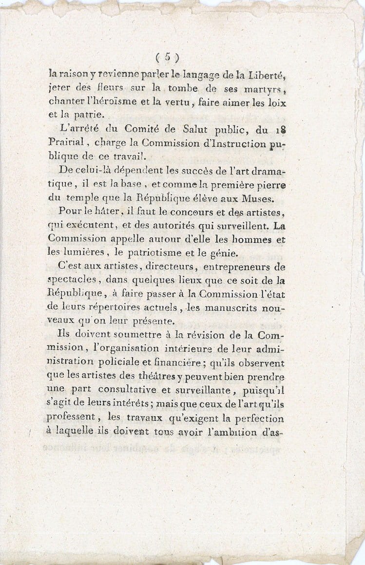 COMMISSION D'INSTRUCTION PUBLIQUE. SPECTACLES. Extrait des registres des arretés du …
