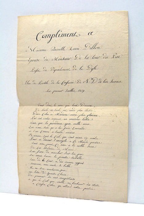 COMPLIMENT à Madame Henriette Lucie Dillon épouse de Monsieur de …
