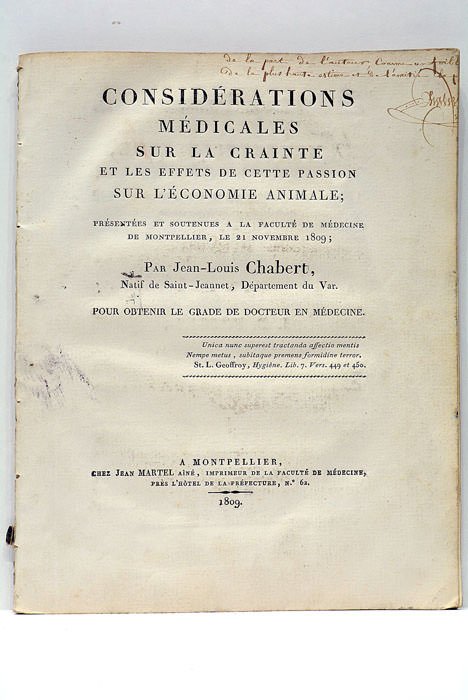 Considérations Médicales sur la Crainte et les Effets de cette …