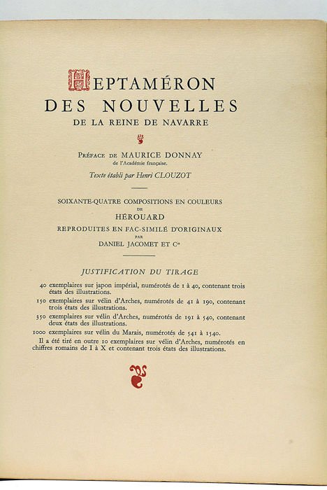 Contes et Nouvelles. Heptaméron des Nouvelles. Préface de Maurice Donnay …
