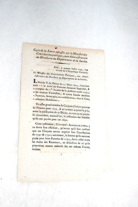 Copie de la lettre adressée par le Ministre des Contributions …