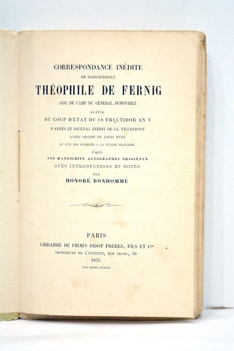 Correspondance inédite. Suivie du coup d'état du 18 fructidor An …