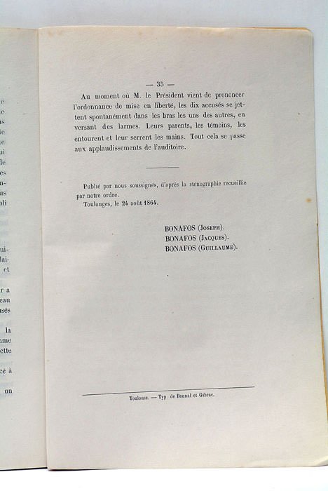 COUR D'ASSISES de l'Aude (Août 1864). Affaire de Toulouges, dite …