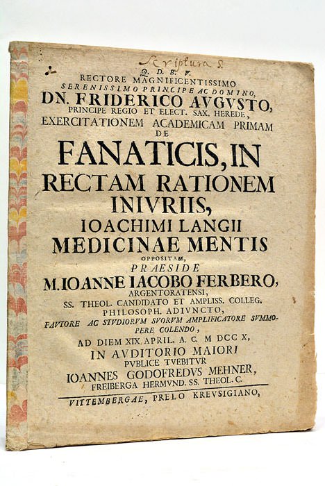 De Fanaticis, in Rectam Ratione Iniuriis, Joachimi Langii Medicinae Mentis …