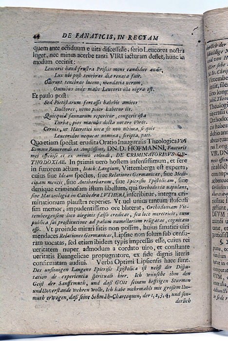 De Fanaticis, in Rectam Ratione Iniuriis, Joachimi Langii Medicinae Mentis …