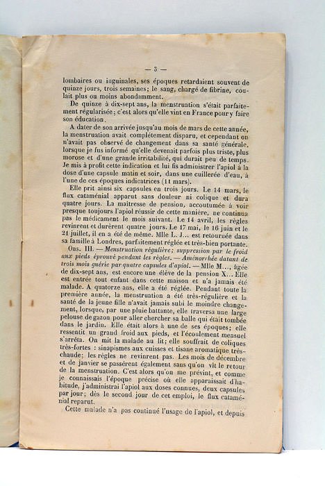 De l'Utilité de l'Apiol dans l'aménorrhée et la dysménorrhée. Extrait …