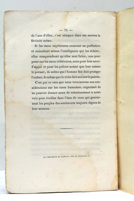De la diversité originelle des Races Humaines et des conséquences …