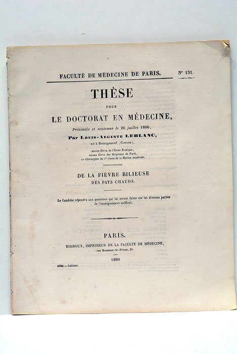 De la Fièvre Bilieuse des pays chauds.