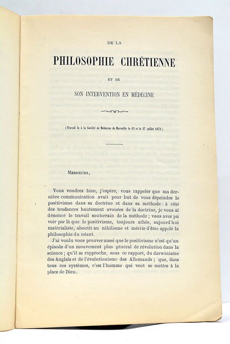 De la philosophie chrétienne et de son intervention en médecine.