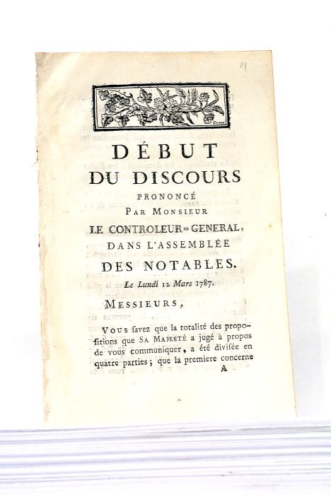 Début du Discours prononcé par Monsieur le Contrôleur-Général dans l'Assemblée …