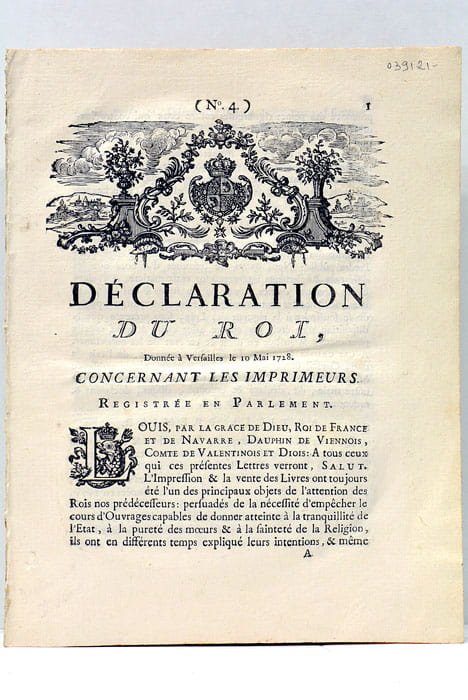 DECLARATION DU ROI concernant les Imprimeurs.