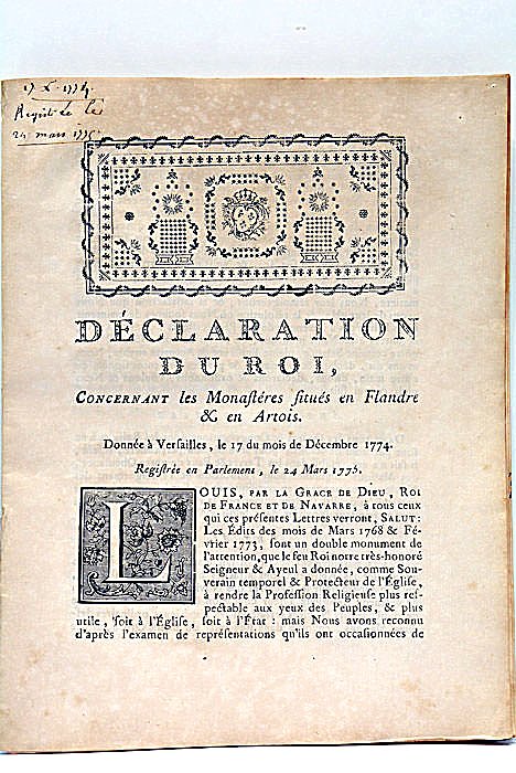 DÉCLARATION DU ROI CONCERNANT LES MONASTÈRES SITUÉS EN FLANDRE ET …