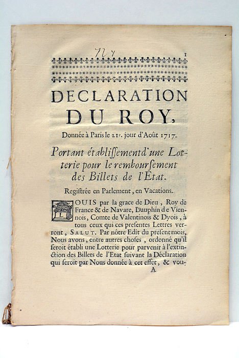 DECLARATION DU ROY, DONNÉE À PARIS LE 21e JOUR D'AOÛT …