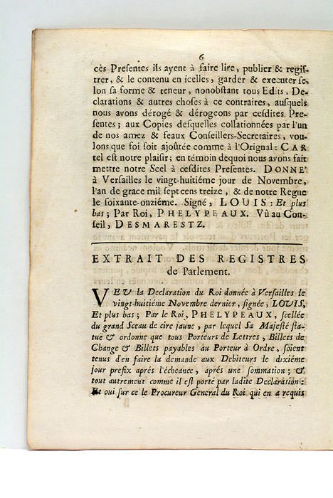 DÉCLARATION DU ROY DONNÉE À VERSAILLES LE VINGT-HUITIÈME NOVEMBRE 1713. …
