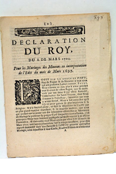 DECLARATION du Roy, du 8. de Mars 1704. Pour les …