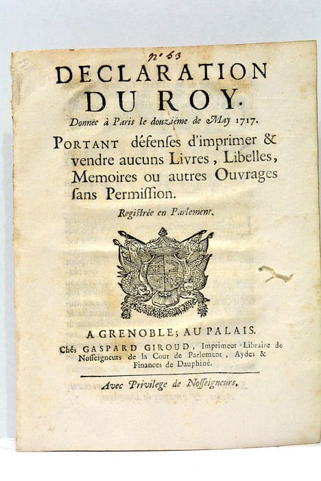 DECLARATION du Roy portant défenses d'Imprimer et Vendre aucuns Livres, …