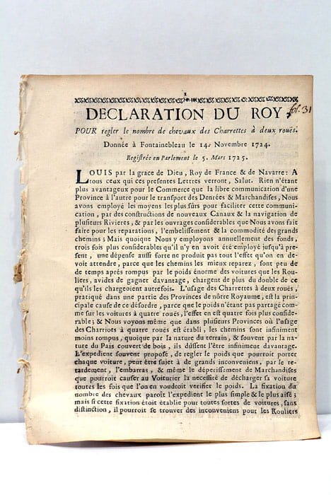 DECLARATION du Roy pour regler le nombre de chevaux des …