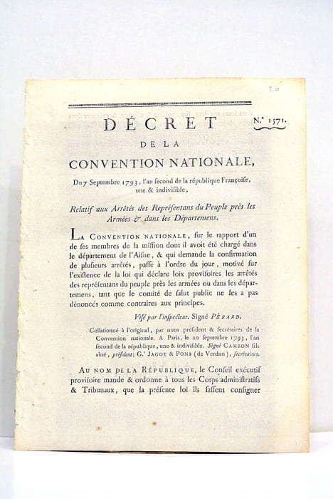 DÉCRET DE A CONVENTION NATIONALE. Relatif aux Arrêtés des Représentants …