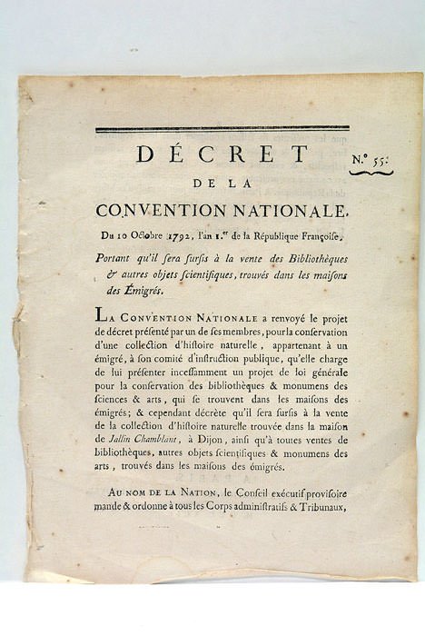 Décret de la Convention Nationale du 10 Octobre 1792, l'an …