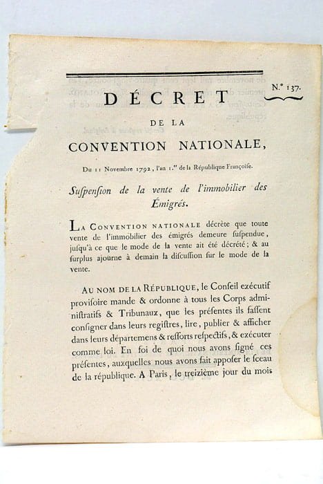 DÉCRET de la Convention Nationale du 11 Novembre 1792, l'an …