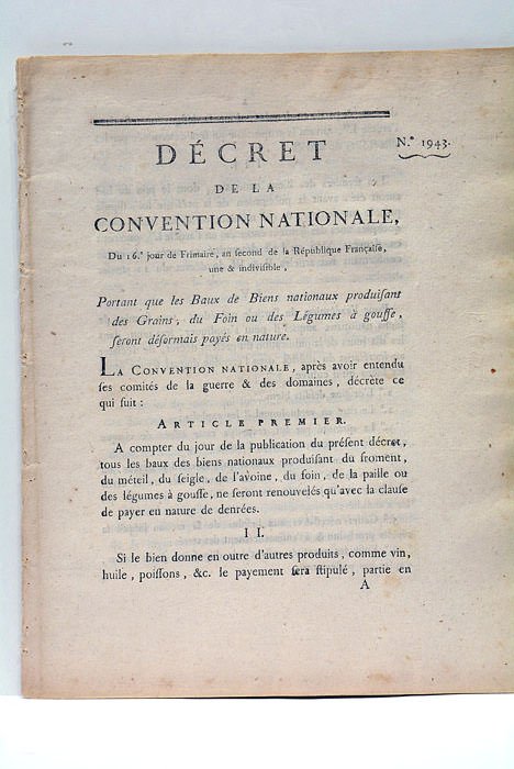 DÉCRET DE LA CONVENTION NATIONALE, du 16e jour de Frimaire, …