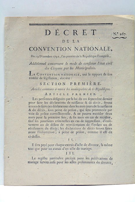 DÉCRET DE LA CONVENTION NATIONALE, du 19 décembre 1792, l'an …