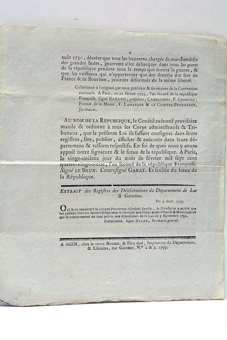 Décret de la Convention Nationale, du 19 février 1793, l'an …