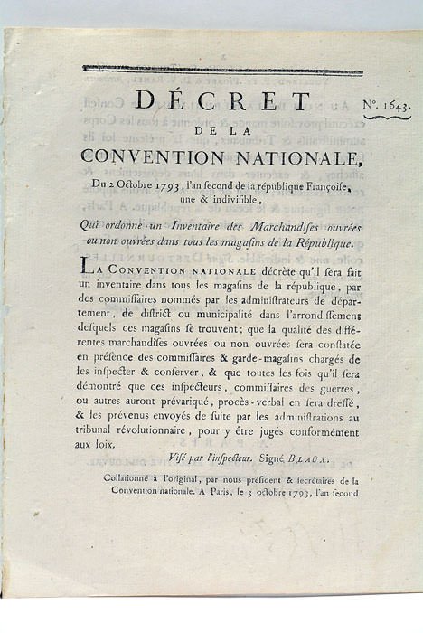 DÉCRET DE LA CONVENTION NATIONALE, du 2 octobre 1793, l'an …