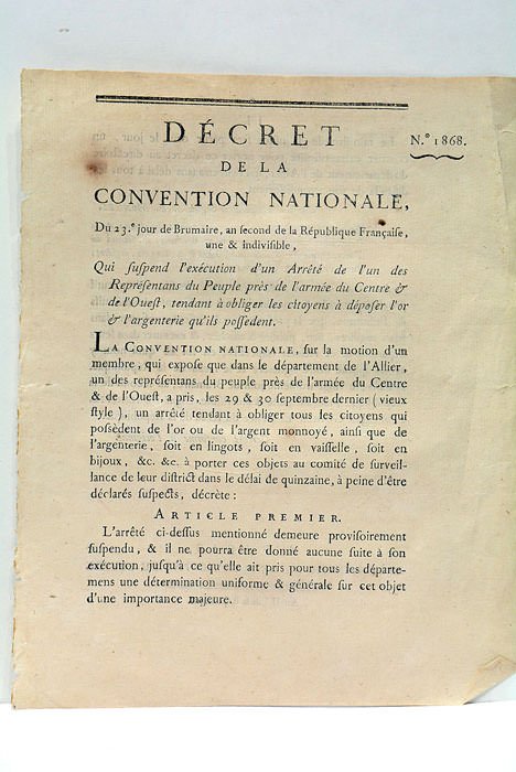 DÉCRET DE LA CONVENTION NATIONALE, du 23e jour de Brumaire, …