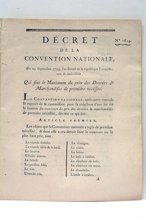 DÉCRET DE LA CONVENTION NATIONALE, du 29 septembre 1793, l'an …