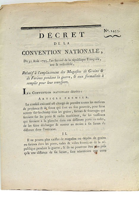 DÉCRET DE LA CONVENTION NATIONALE du 31 août 1793, l'an …