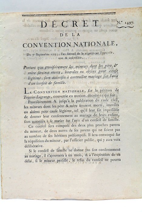 DÉCRET DE LA CONVENTION NATIONALE, du 7 septembre 1793, l'an …