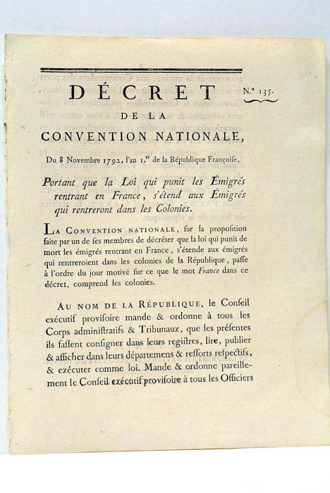 DÉCRET de la Convention Nationale Du 8 Novembre 1792, l'an …