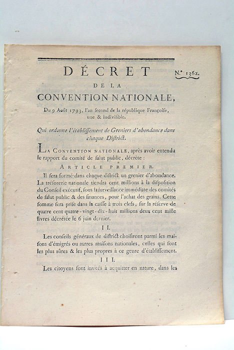 DÉCRET DE LA CONVENTION NATIONALE, du 9 août 1793, l'an …