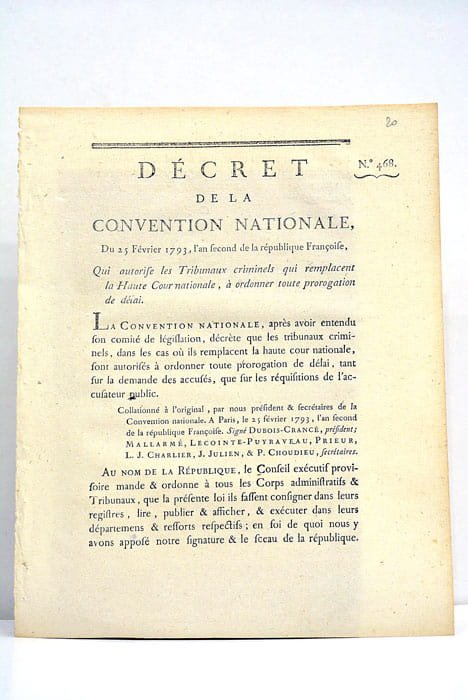 Décret de la Convention Nationale qui autorise les Tribunaux criminels …