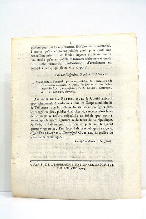 Décret de la Convention Nationale relatif à l'abolition du Droit …
