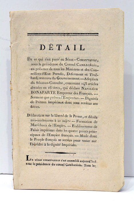 DETAIL de ce qui s'est passé au Sénat-Conservateur, sous la …