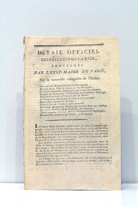 DETAIL OFFICIEL des préludes de la paix, proclamés par l'Etat-Major …