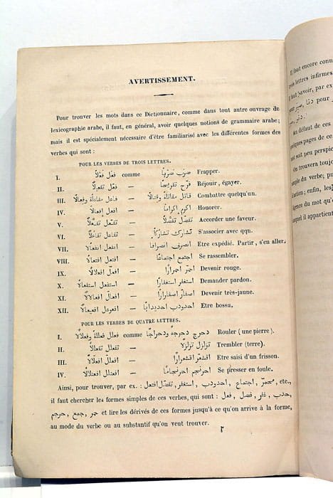 Dictionnaire Arabe-Français. Contenant toutes les racines usitées de la langue …