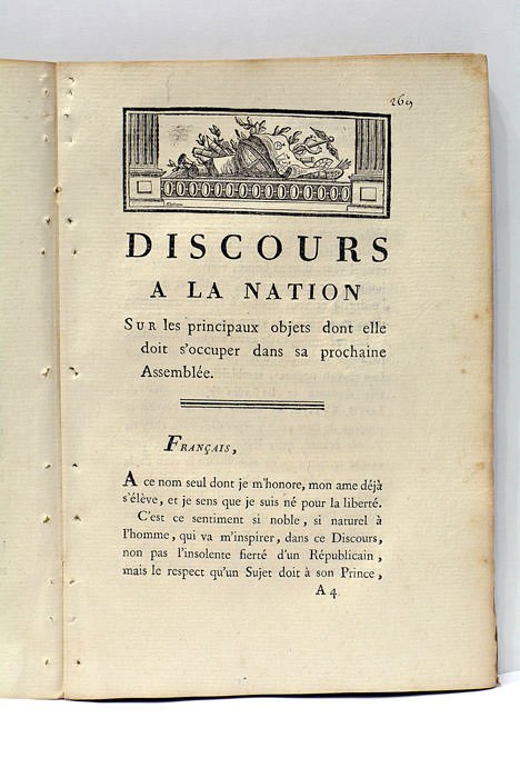 DISCOURS à la Nation sur les principaux objets dont elle …