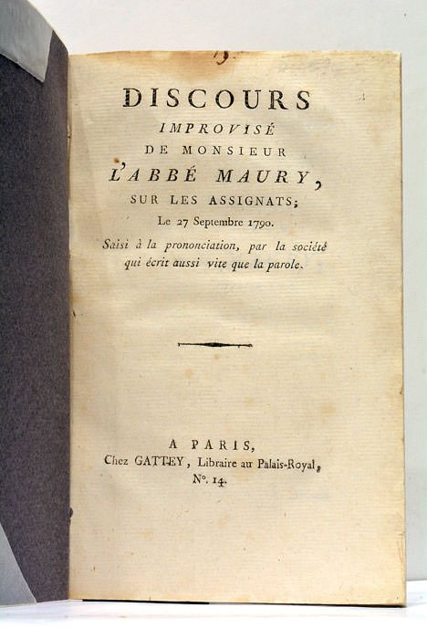 Discours improvisé de l'auteur, sur les Assignats. Saisi à la …