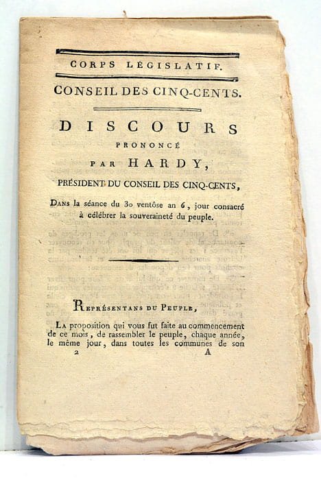 Discours Prononcé par Hardy, Président du Conseil des Cinq-Cents, dans …